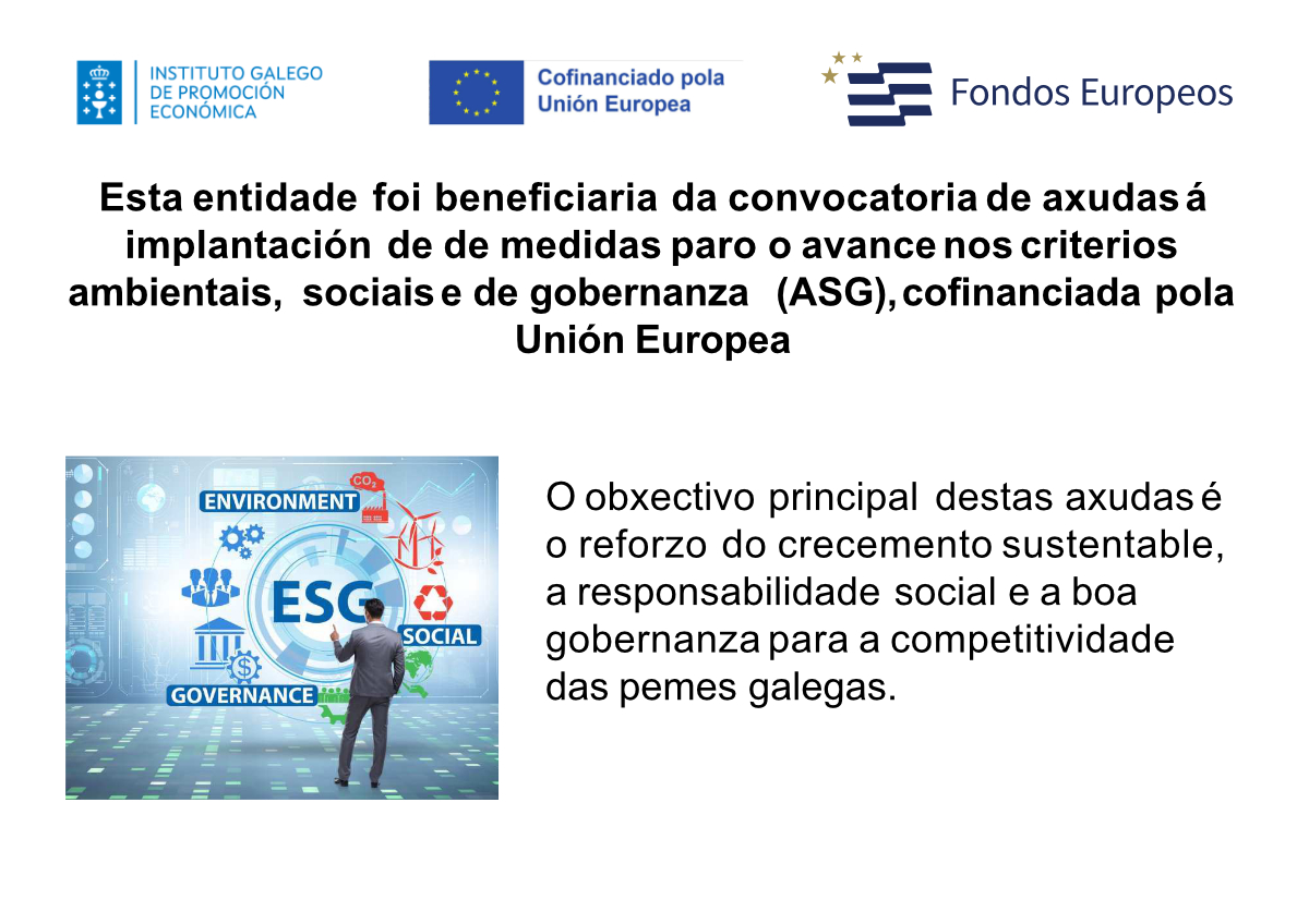 Axuda á implantación de medidas paro o avance  nos criterios ambientais, sociais e de gobernanza  (ASG), cofinanciada pola Unión Europea