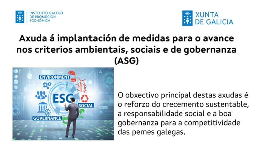 Axuda á implantación de medidas paro o avance  nos criterios ambientais, sociais e de gobernanza  (ASG), cofinanciada pola Unión Europea